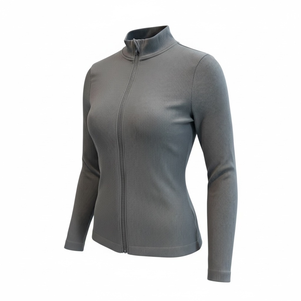 Gray Fabletics Ribbed Zip-Up Jacket - Picture 11 of 12